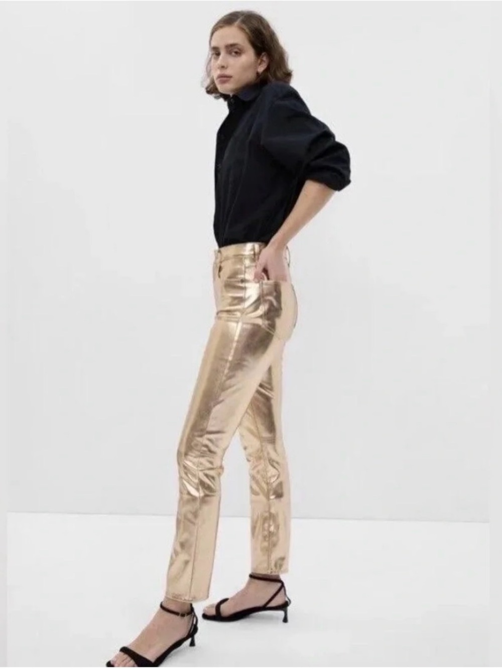 Gap Faux Leather Vintage Slim Metallic Gold High-Waist Pants US 30 Waist